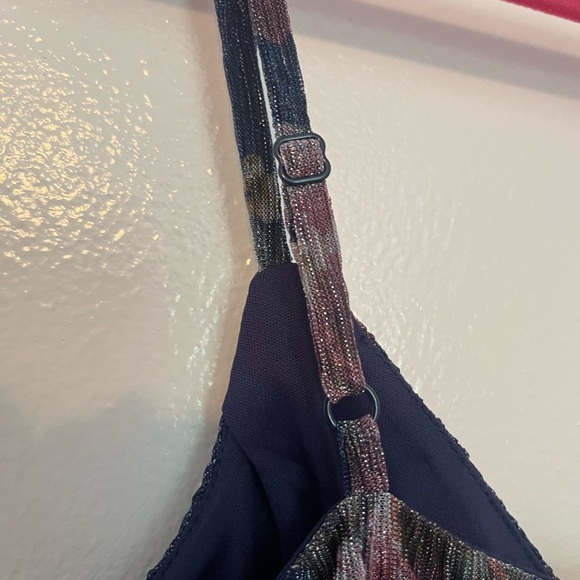 Navy Floral Shimmer Dress—Missing Belt, Size 4 - Picture 11 of 17